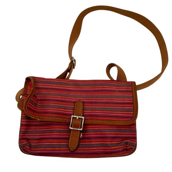 Fossil Coated Canvas Leather Striped Crossbody Purse - Picture 1 of 15